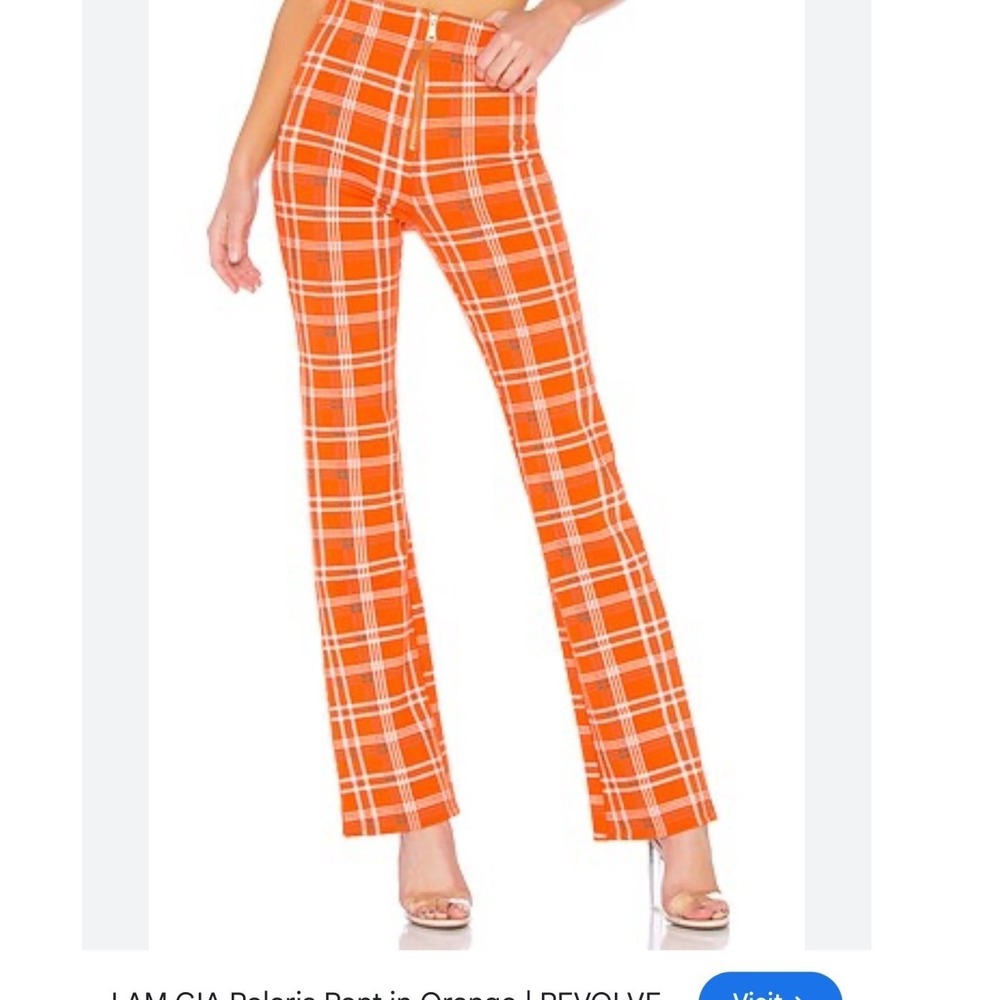 I.AM.GIA Orange Polaris Plaid High Waisted Flare Pants Exposed Zip Slim Fit S - Picture 13 of 15